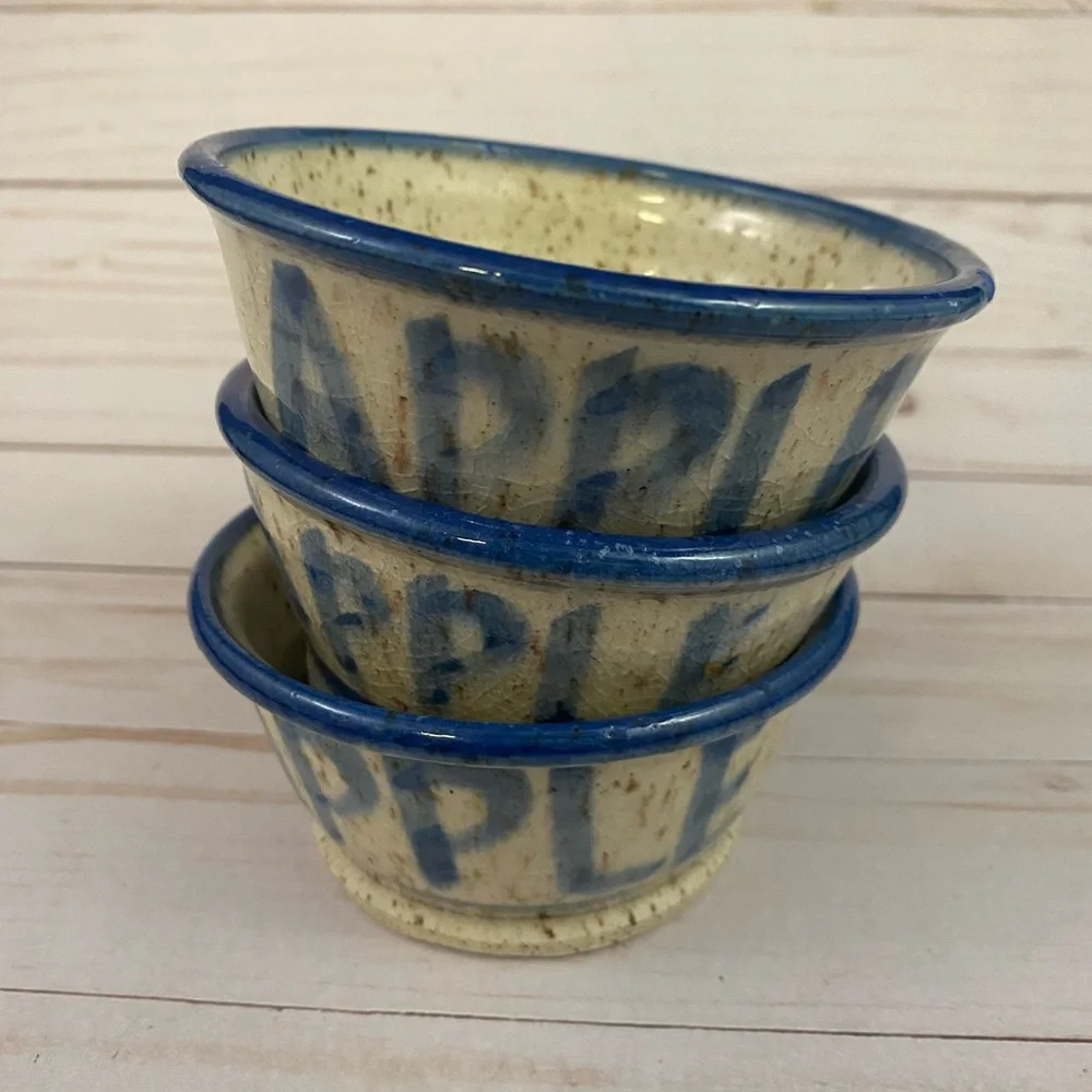 Apple Baker Studio Art Pottery 3 pc Lot Signed Speckled